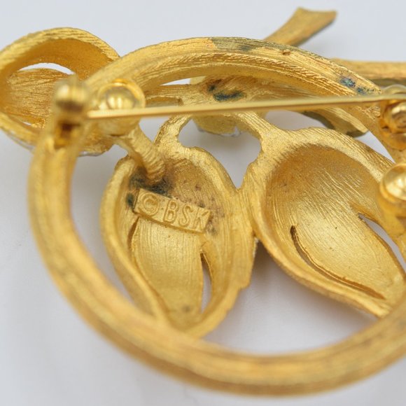 MCM Vintage BSK  Flower Buds In Bloom Brooch Gold Tone & Rhinestone - Picture 6 of 9